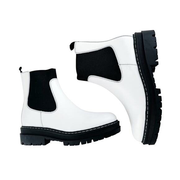 Marc Fisher LTD Patrick Women White Ankle Boot Size 8.5 Chelsea Lug Sole New - Picture 1 of 8